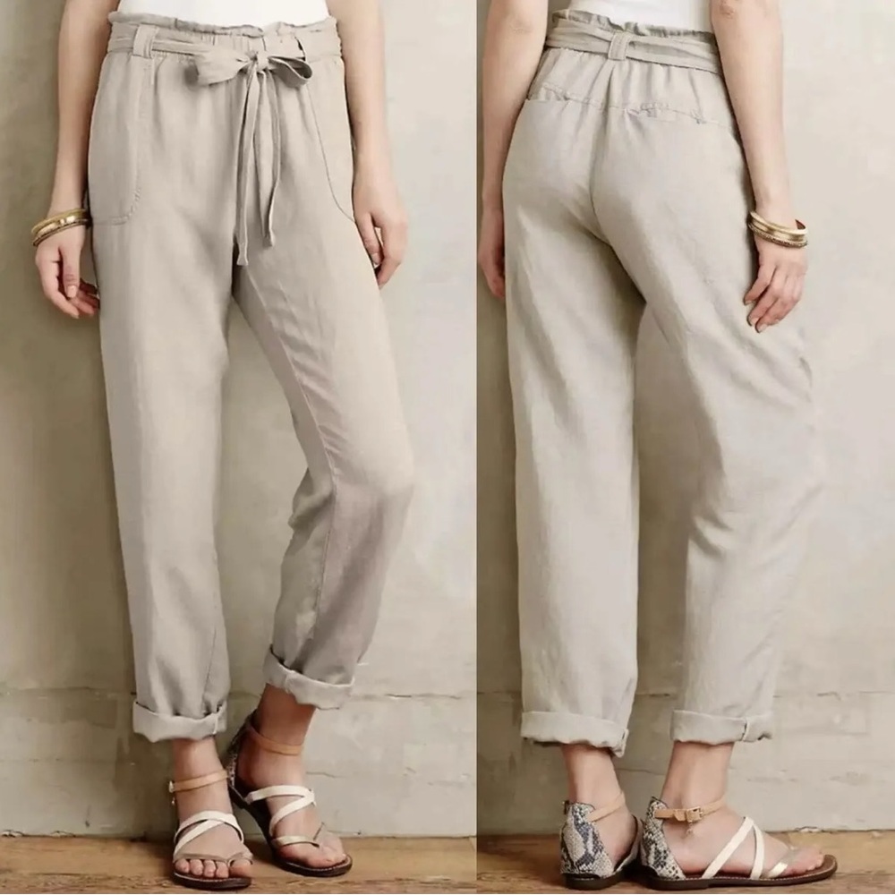 Anthropologie linen blend Cartonnier paper-bag waist pants - S